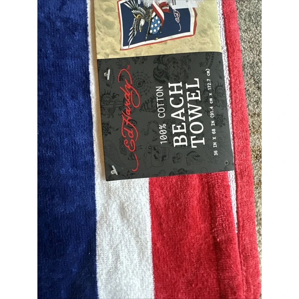 AUTHENTIC USA Flag ED HARDY 100% COTTON‎ BEACH TOWEL, 36